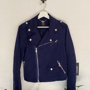 MCQ Alexander McQueen Navy Blue Biker Jacket
